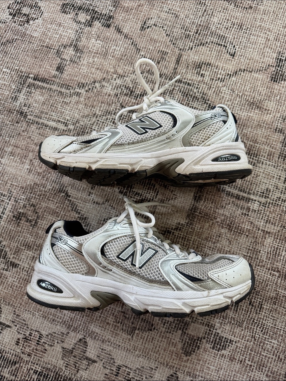 New Balance White Silver Running Sneakers